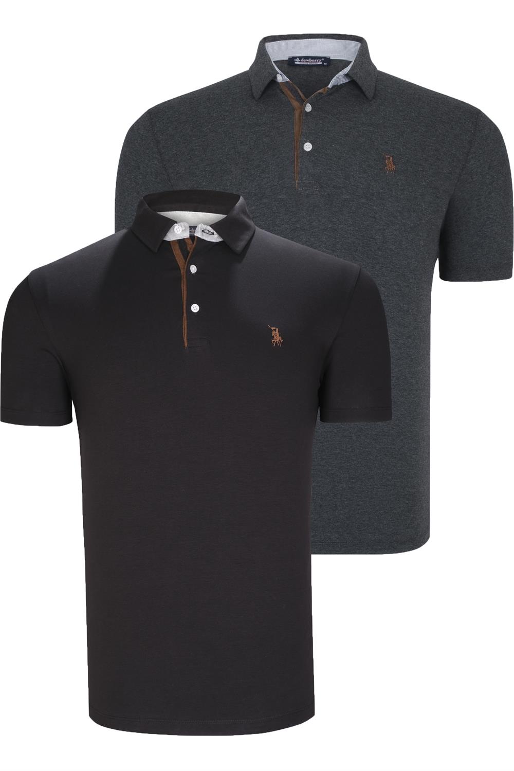 İKİLİ SET T8582 DEWBERRY ERKEK T-SHIRT-SİYAH-ANTRASİT
