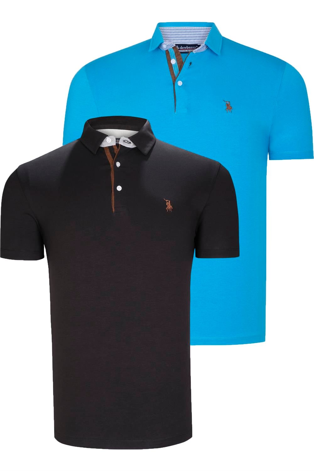 İKİLİ SET T8582 DEWBERRY ERKEK T-SHIRT-SİYAH-KOYU TURKUAZ