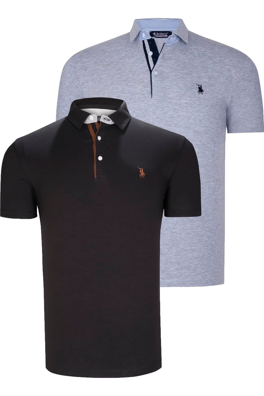 İKİLİ SET T8582 DEWBERRY ERKEK T-SHIRT-SİYAH-GRİ