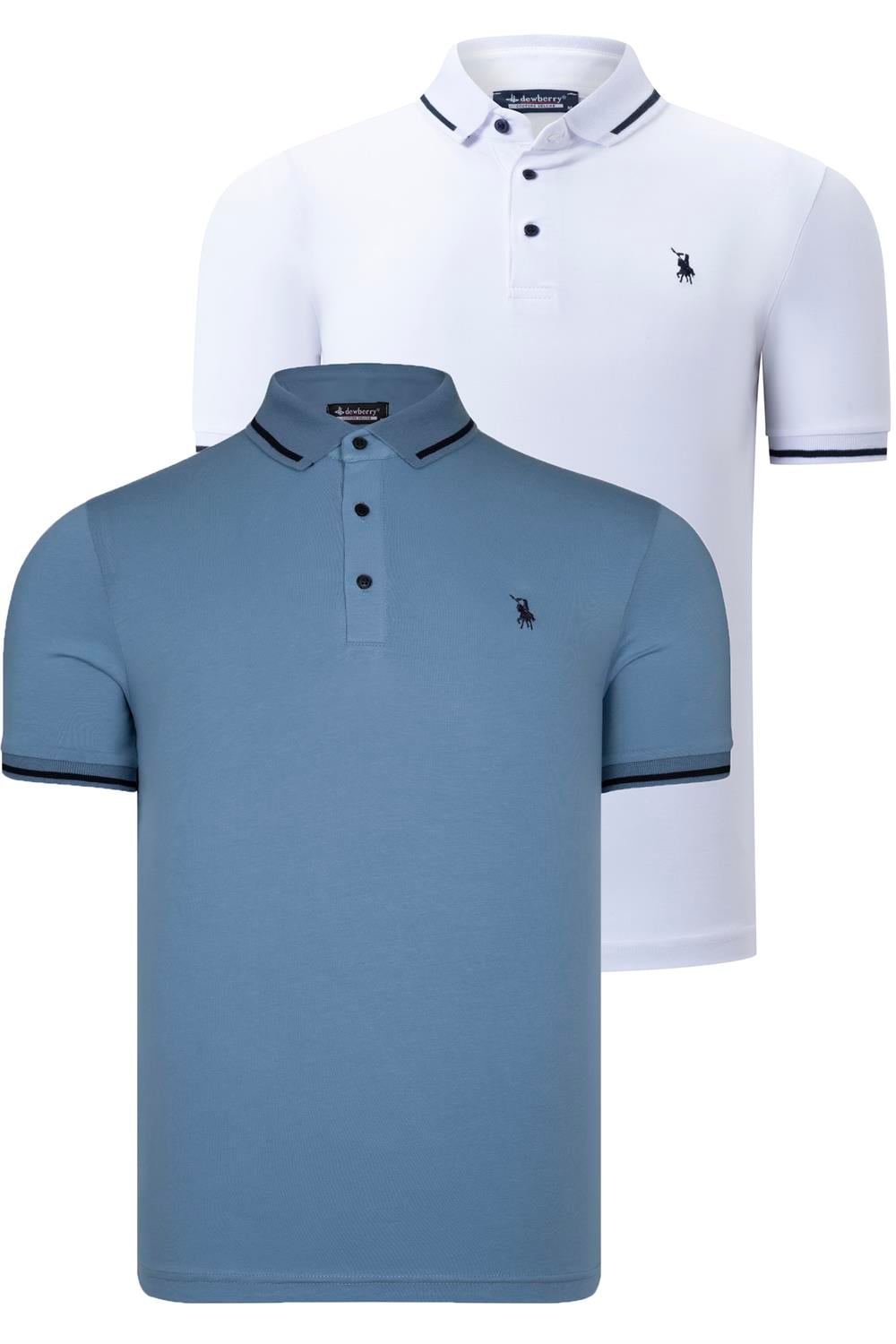 İKİLİ SET T8586 DEWBERRY ERKEK T-SHIRT-BEYAZ-İNDİGO