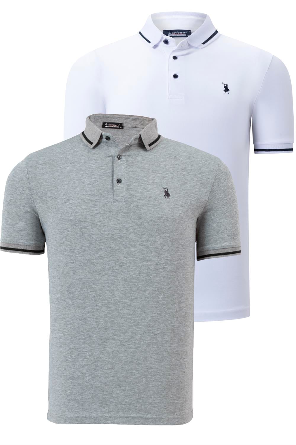 İKİLİ SET T8586 DEWBERRY ERKEK T-SHIRT-BEYAZ-GRİ