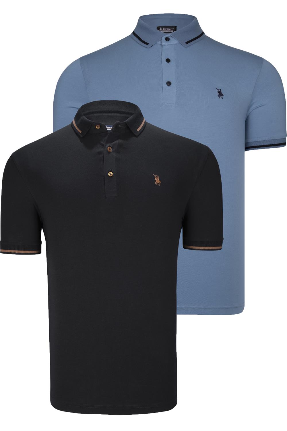 İKİLİ SET T8586 DEWBERRY ERKEK T-SHIRT-SİYAH-İNDİGO