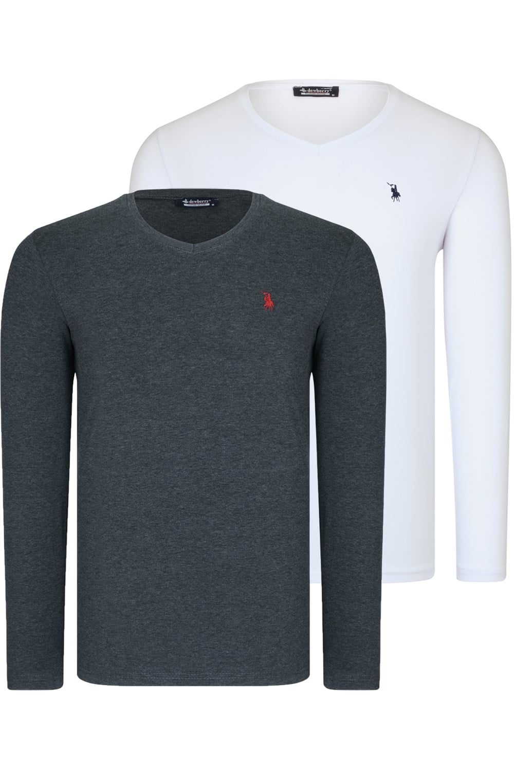 İKİLİ SET T8587 DEWBERRY V YAKA ERKEK SWEATSHIRT-BEYAZ-ANTRASİT