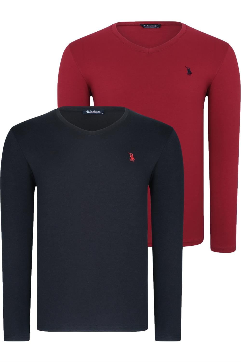 İKİLİ SET T8587 DEWBERRY V YAKA ERKEK SWEATSHIRT-SİYAH-BORDO