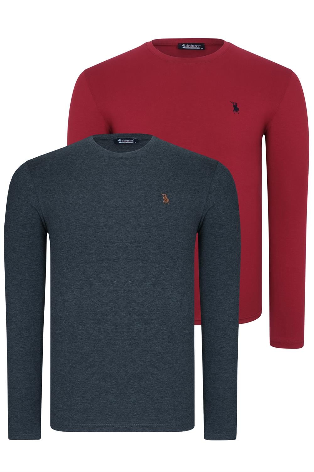 İKİLİ SET T8588 DEWBERRY YUVARLAK YAKA ERKEK SWEATSHIRT-BORDO-ANTRASİT