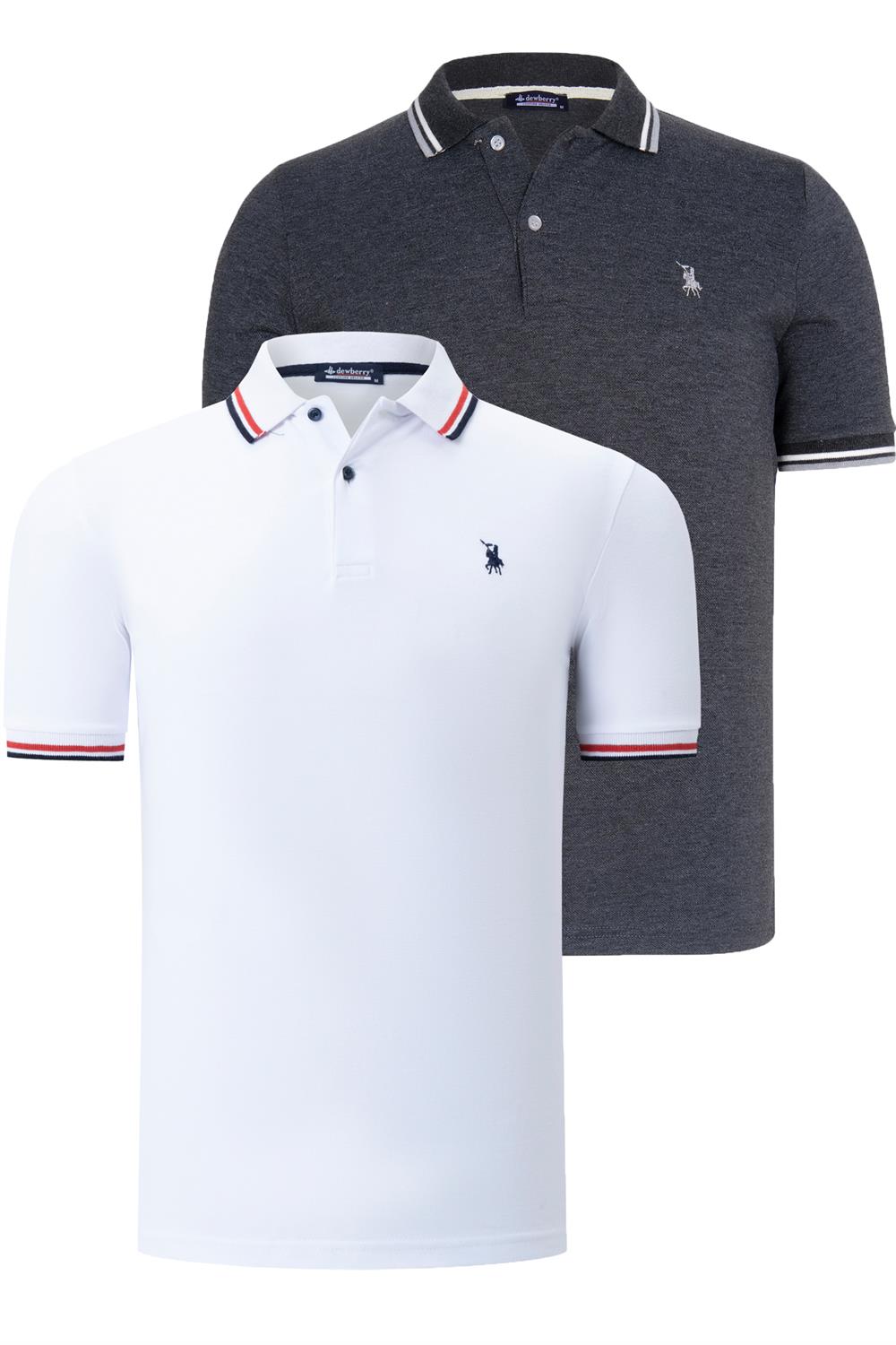İKİLİ SET T8594 DEWBERRY ERKEK T-SHIRT-BEYAZ-ANTRASİT