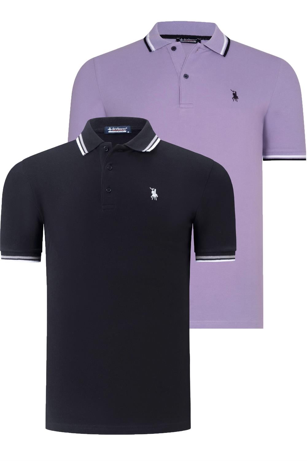 İKİLİ SET T8594 DEWBERRY ERKEK T-SHIRT-SİYAH-LİLA