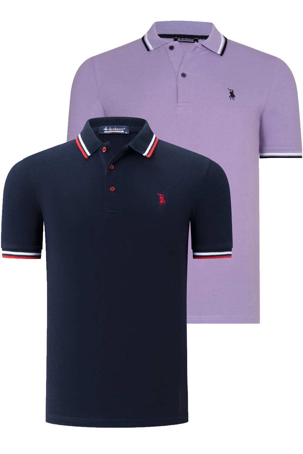 İKİLİ SET T8594 DEWBERRY ERKEK T-SHIRT-LACİVERT-LİLA