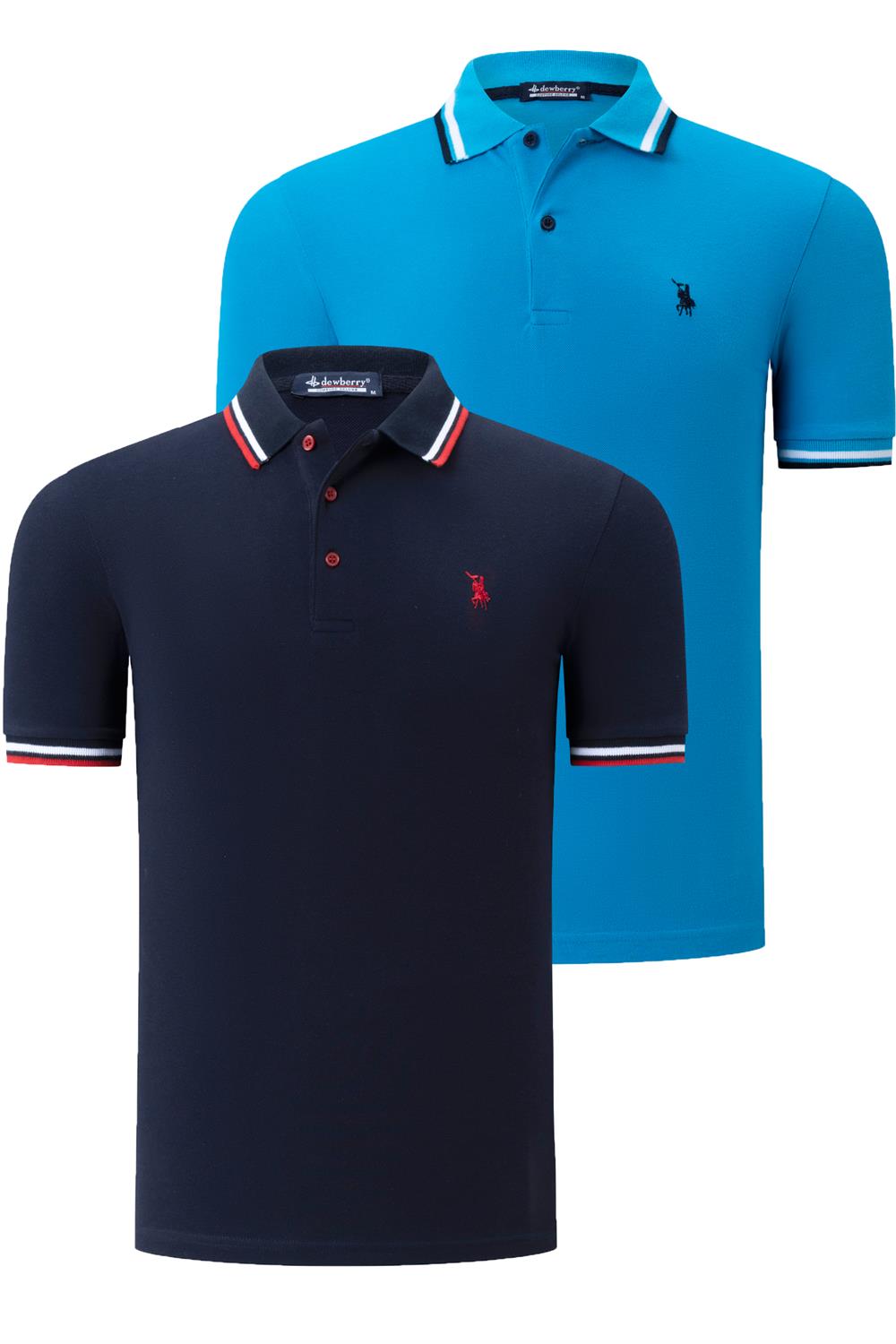 İKİLİ SET T8594 DEWBERRY ERKEK T-SHIRT-LACİVERT-MAVİ