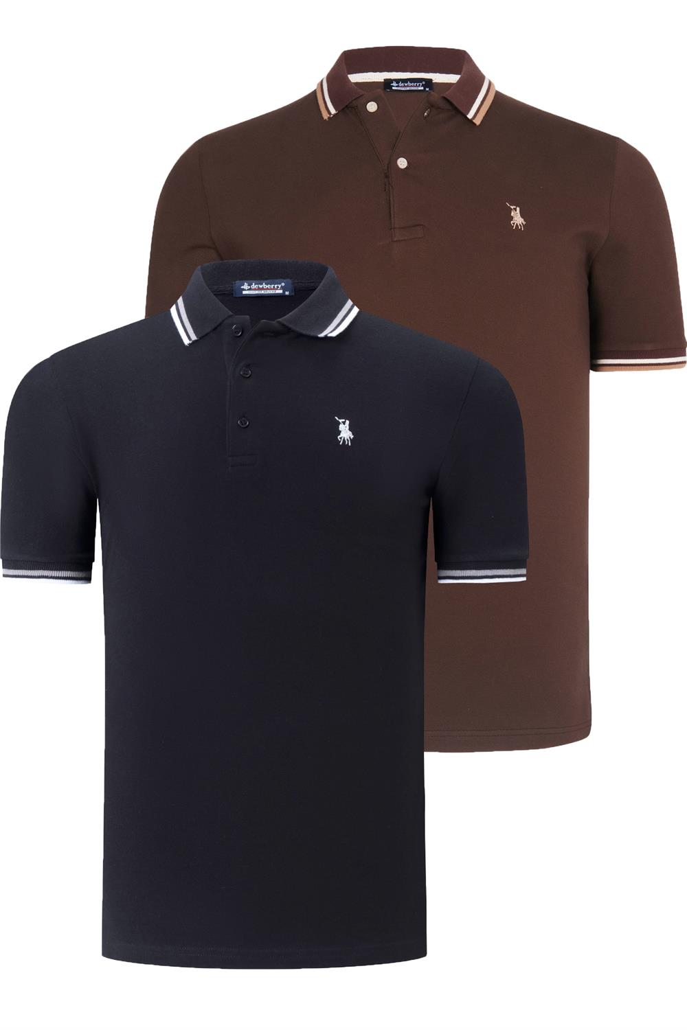 İKİLİ SET T8594 DEWBERRY ERKEK T-SHIRT-SİYAH-KAHVE