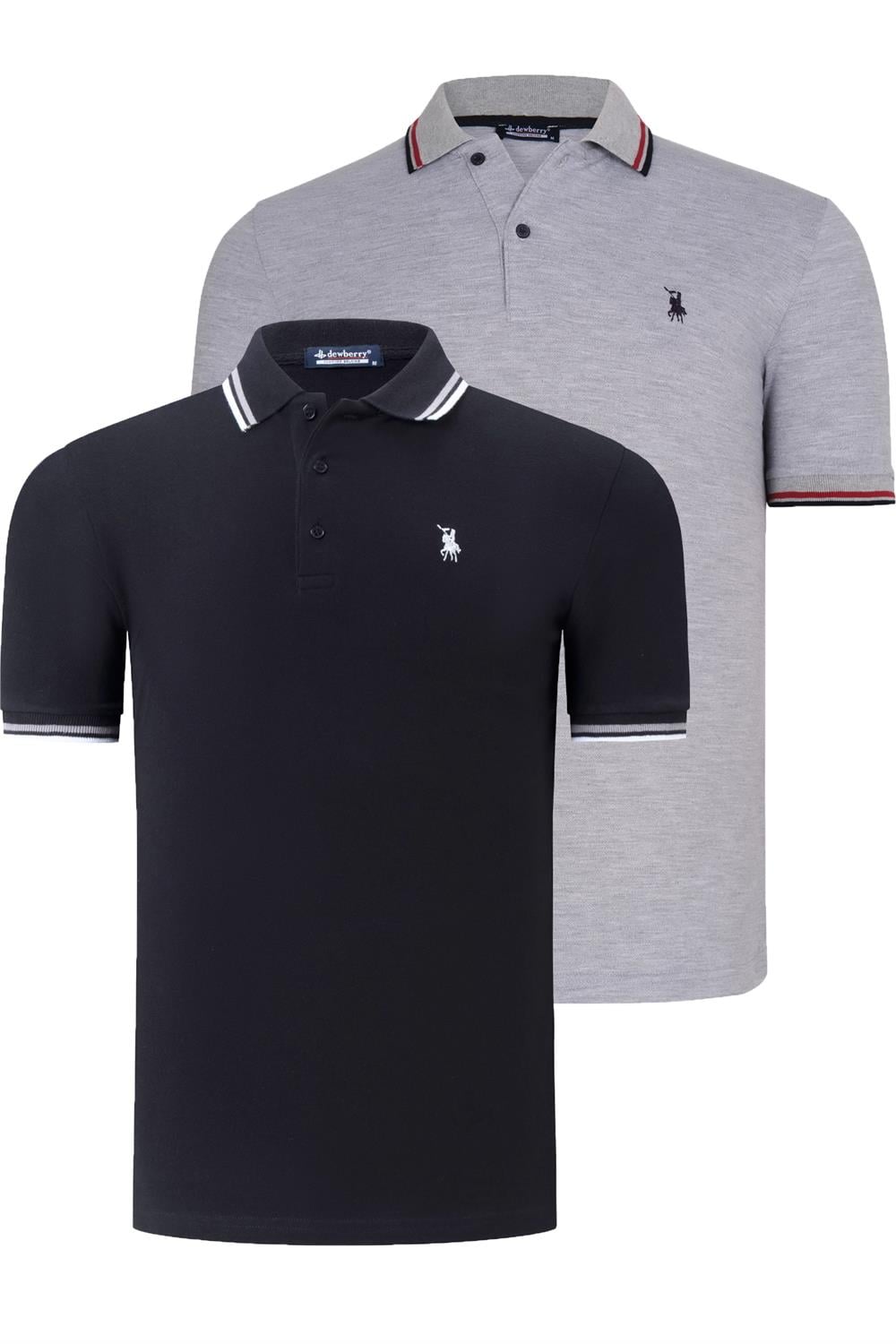 İKİLİ SET T8594 DEWBERRY ERKEK T-SHIRT-SİYAH-GRİ