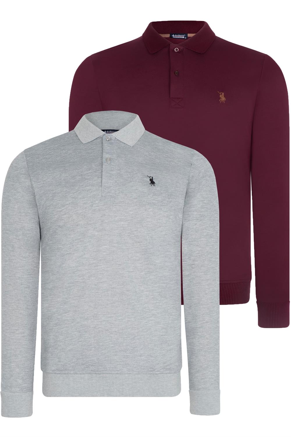 İKİLİ SET V4007 DEWBERRY ERKEK SWEATSHIRT-GRİ-MOR