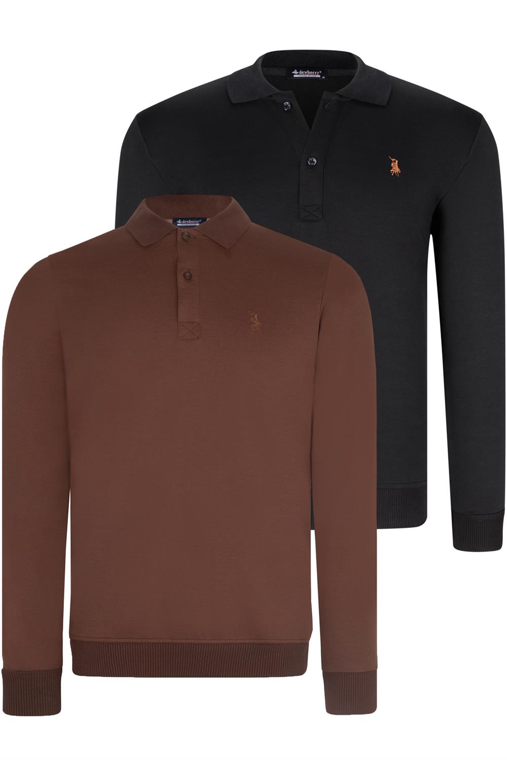 İKİLİ SET V4007 DEWBERRY ERKEK SWEATSHIRT-SİYAH-KAHVE
