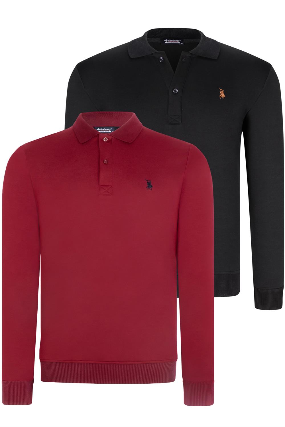 İKİLİ SET V4007 DEWBERRY ERKEK SWEATSHIRT-SİYAH-BORDO