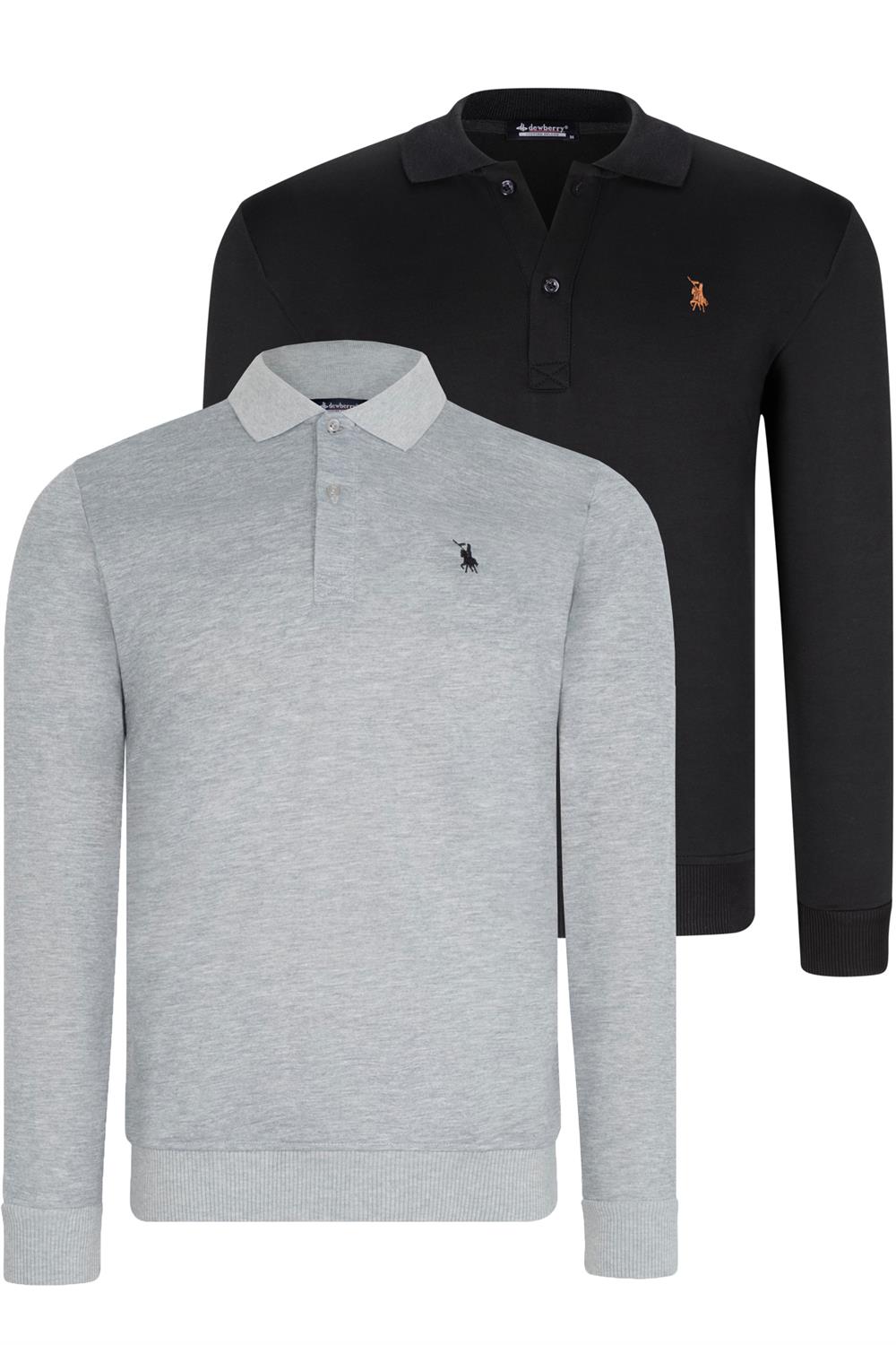 İKİLİ SET V4007 DEWBERRY ERKEK SWEATSHIRT-SİYAH-GRİ