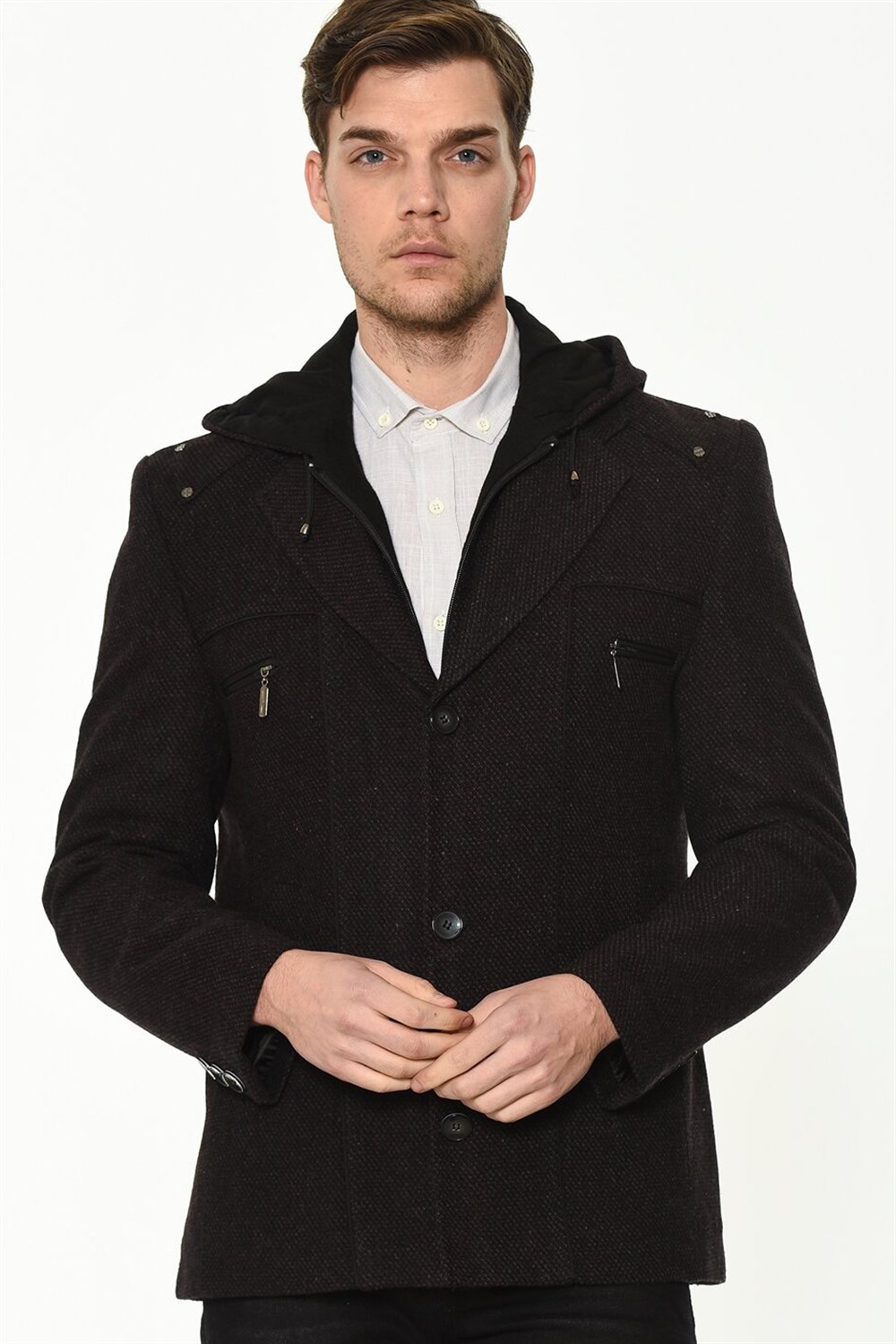 K7532 DEWBERRY ERKEK KABAN-DESENLİ BORDO