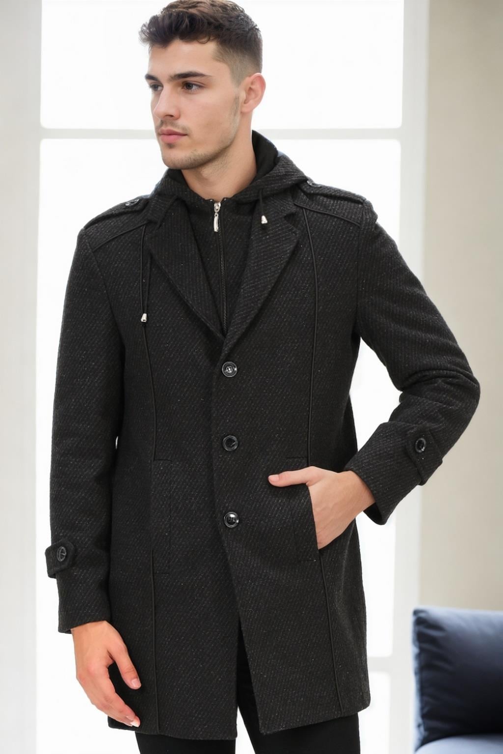 PLT8334 DEWBERRY ERKEK PALTO-AÇIK DESENLİ ANTRASİT