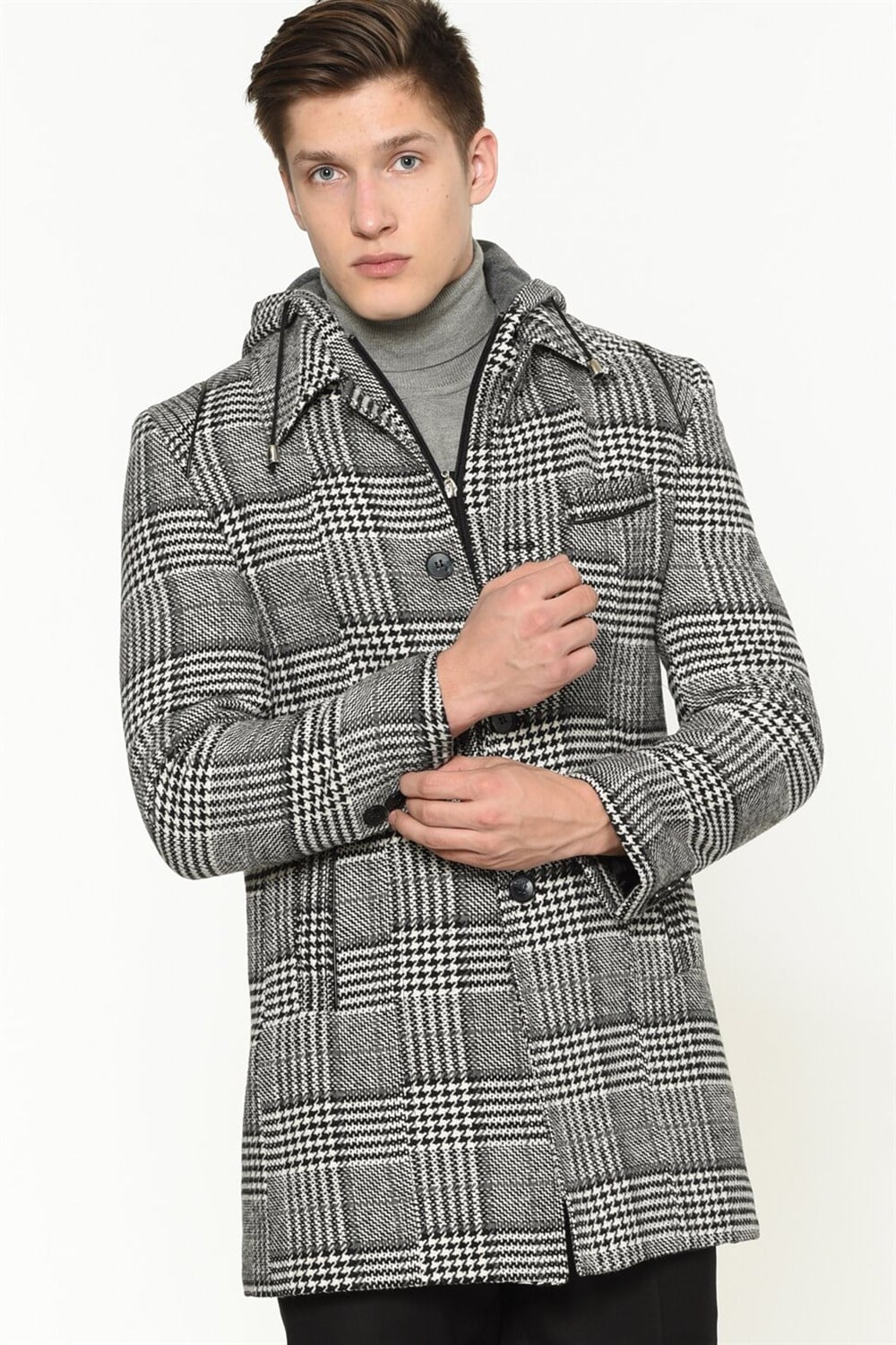 PLT8335 DEWBERRY ERKEK PALTO-DESENLİ SİYAH