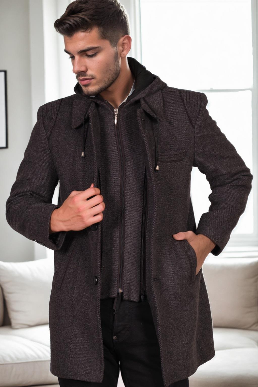PLT8335 DEWBERRY ERKEK PALTO-DİAGONAL SİYAH-ANTRASİT-3