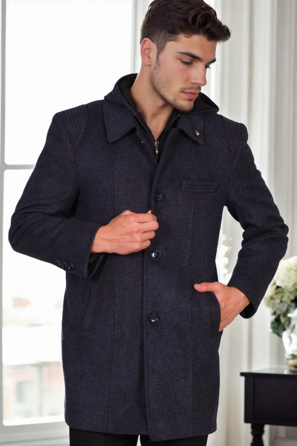 PLT8335 DEWBERRY ERKEK PALTO-DİAGONAL SİYAH-MAVİ-2