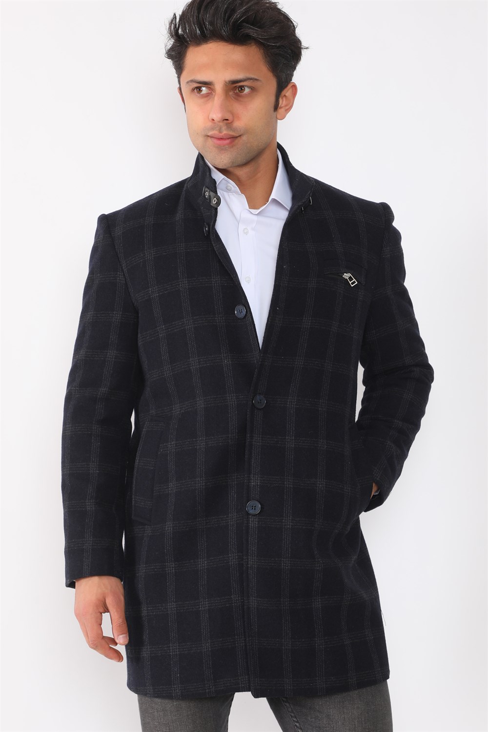 PLT8367 DEWBERRY ERKEK PALTO-DESENLİ LACİVERT