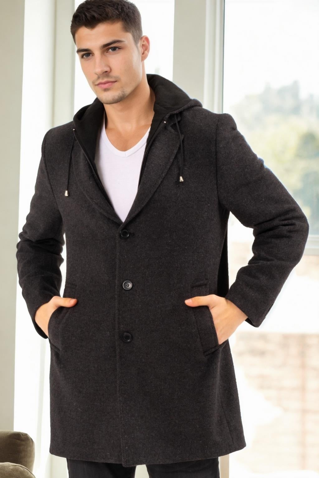 PLT8376 DEWBERRY ERKEK PALTO-DESENLİ AÇIK SİYAH