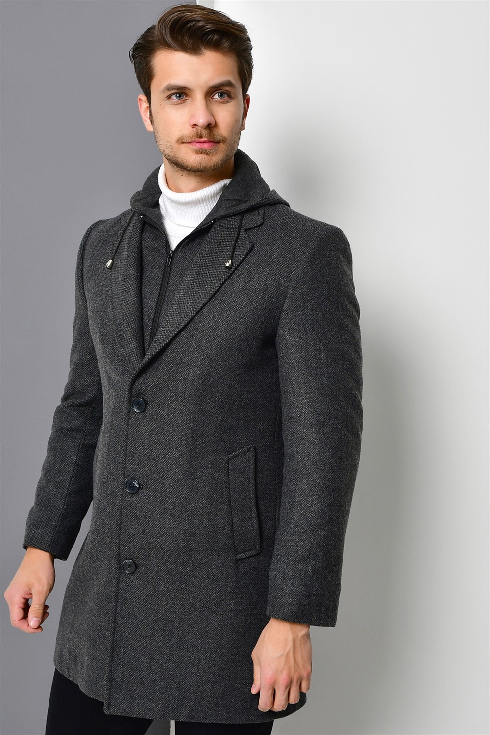 PLT8376 DEWBERRY ERKEK PALTO-DESENLİ ANTRASİT