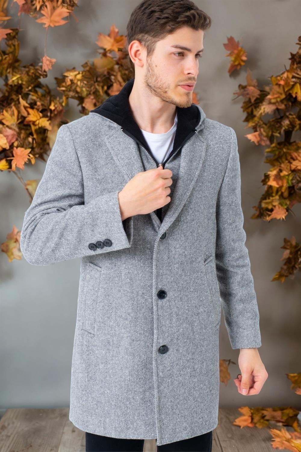PLT8395 DEWBERRY BATTAL PALTO-AÇIK DİAGONAL GRİ