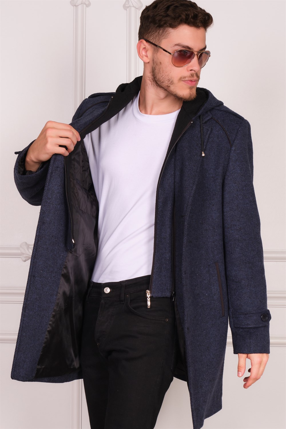 PLT8401 DEWBERRY ERKEK PALTO-DESENLİ LACİVERT