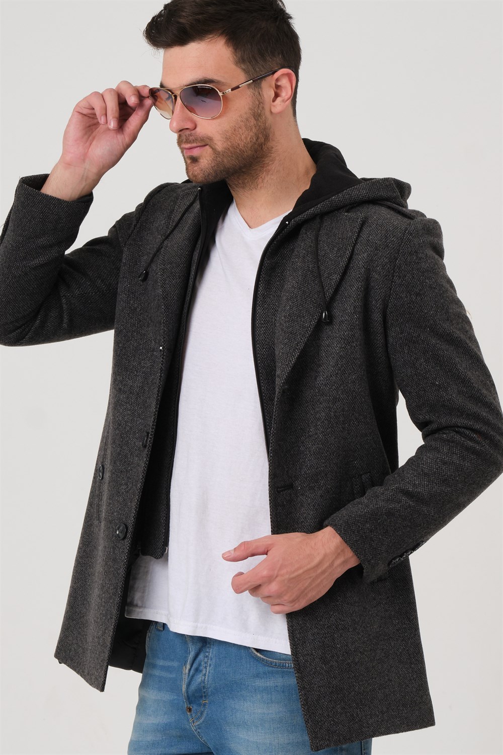 PLT8406 DEWBERRY ERKEK PALTO-DESENLİ SİYAH ANTRASİT