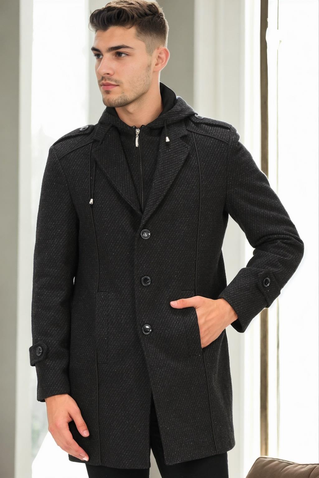 PLT9334 DEWBERRY ERKEK PALTO-DESENLİ ANTRASİT
