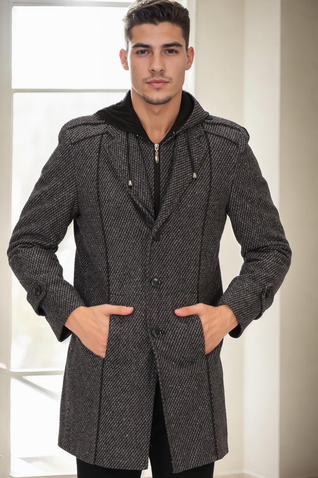PLT9334 DEWBERRY ERKEK PALTO-DESENLİ GRİ