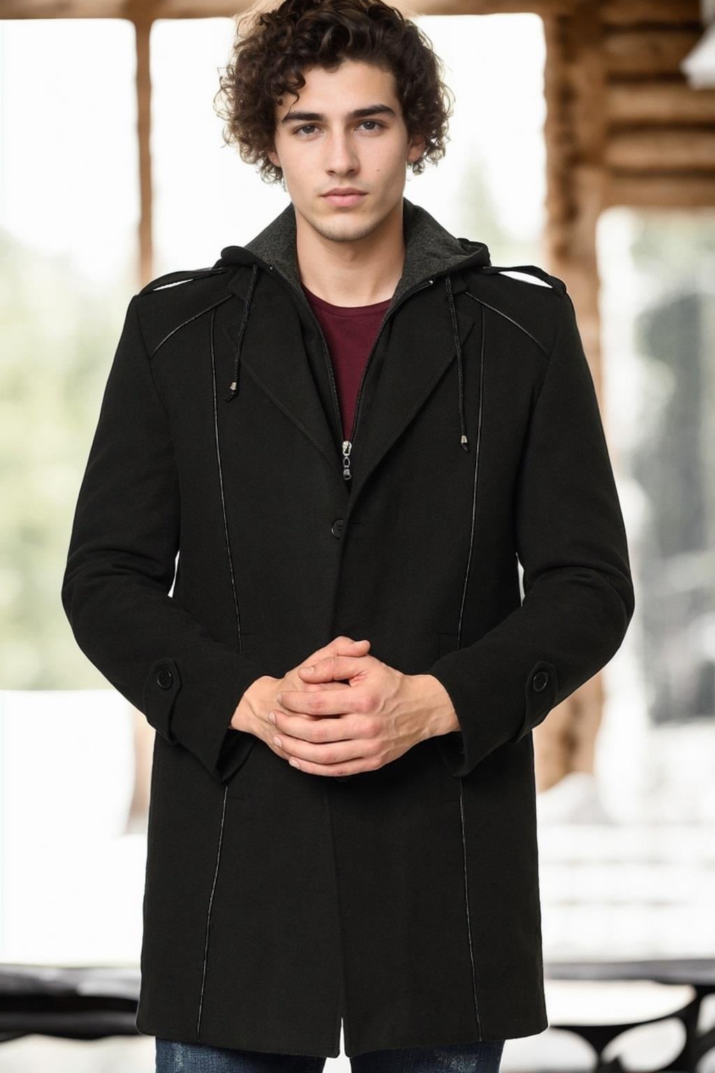 PLT9334 DEWBERRY ERKEK PALTO-SİYAH