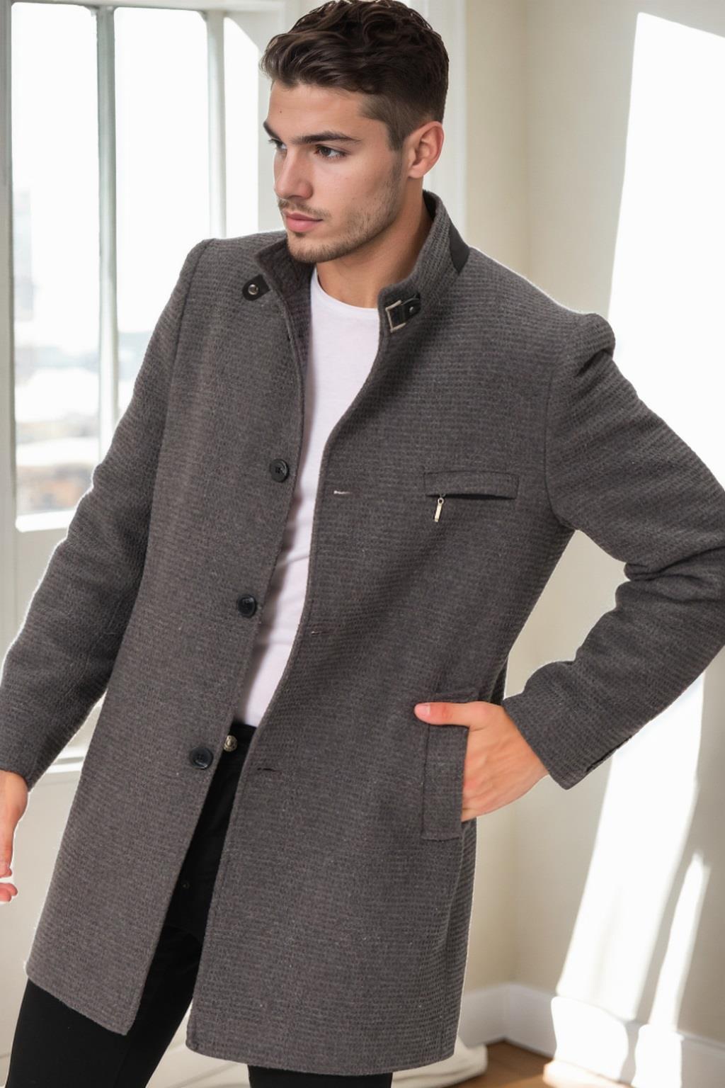 PLT9367 DEWBERRY ERKEK PALTO-DÜZ GRİ