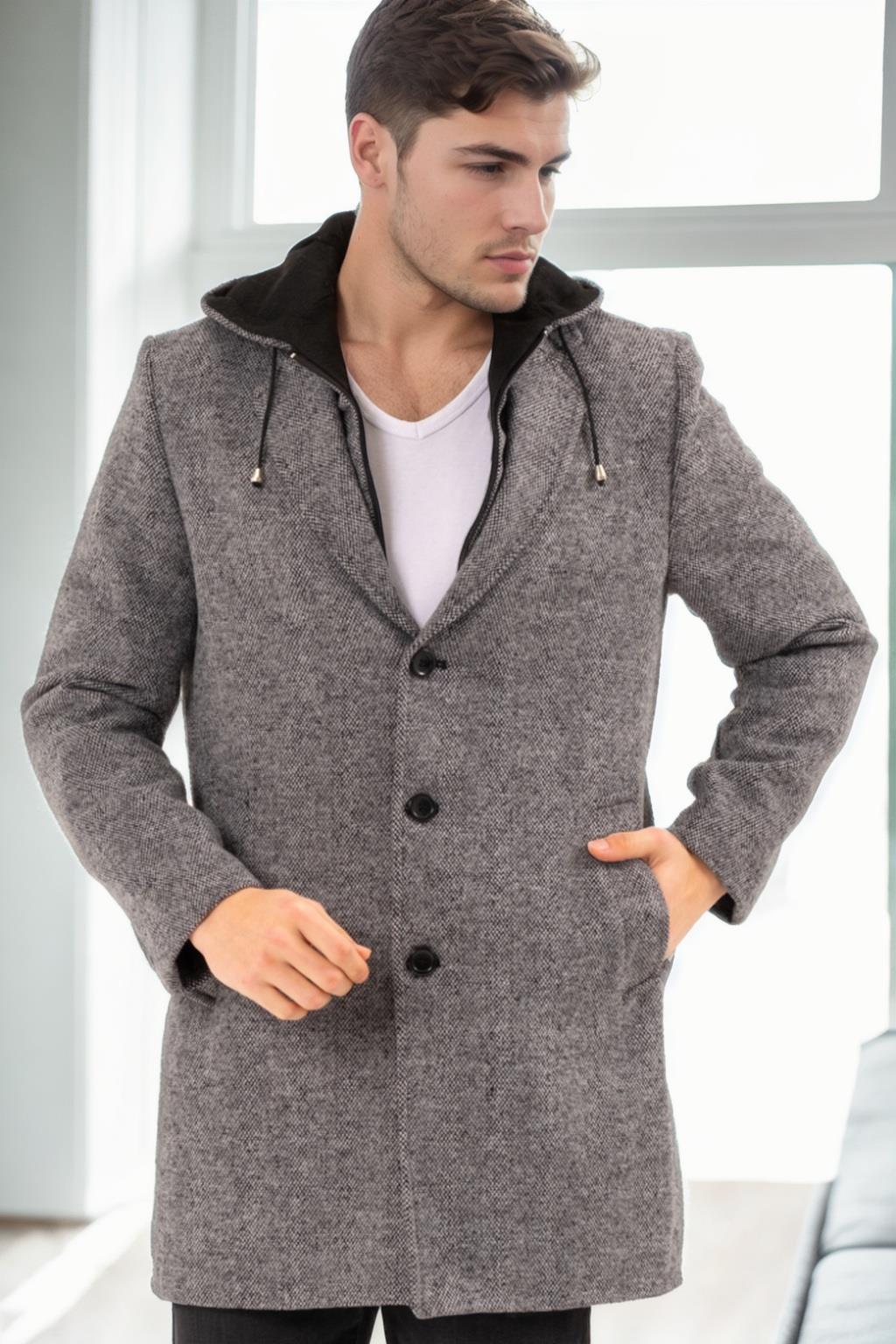 PLT9376 DEWBERRY ERKEK PALTO-DESENLİ GRİ