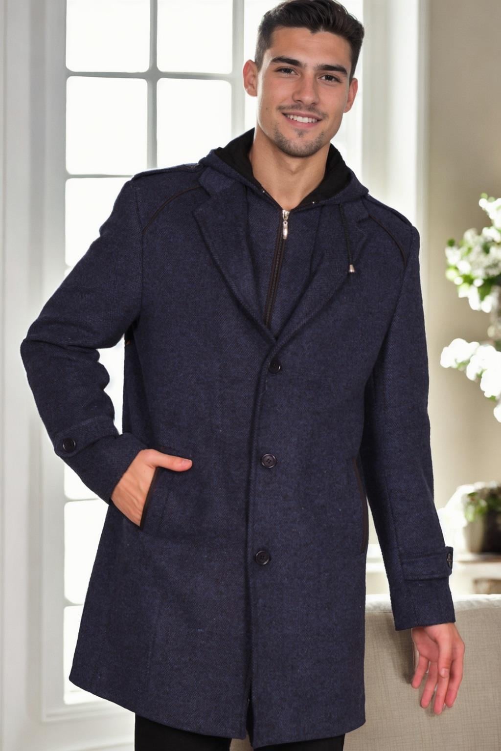 PLT9401 DEWBERRY ERKEK PALTO-DESENLİ LACİVERT