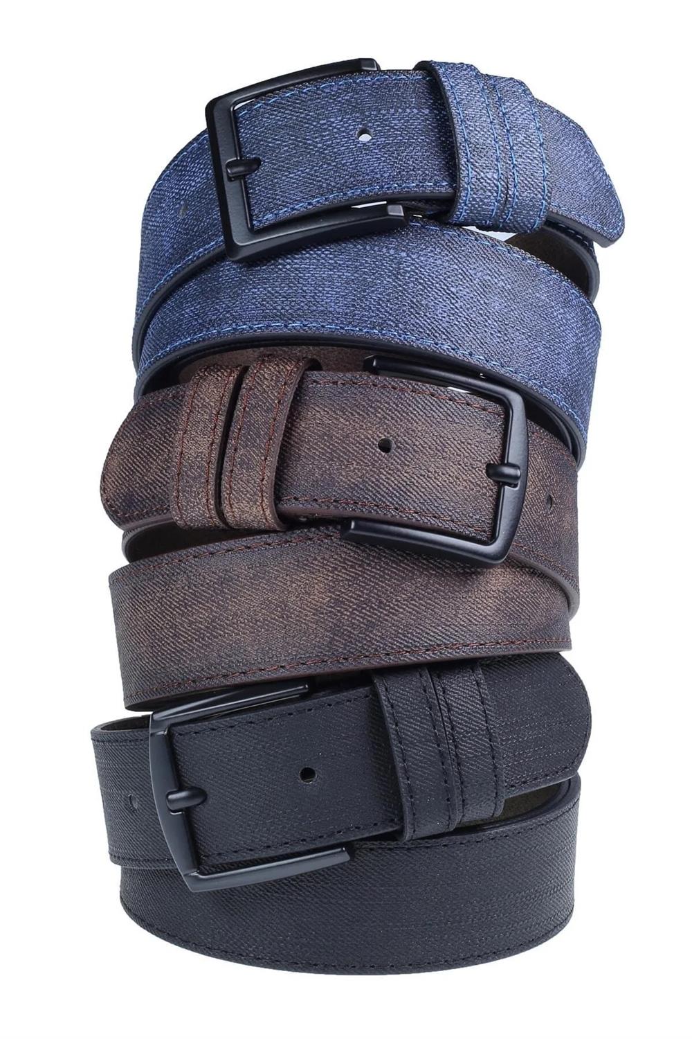R0928 Dewberry Set of 3 Mens Belt For Jeans And Canvas-SİYAH-KAHVE-LACİVERT