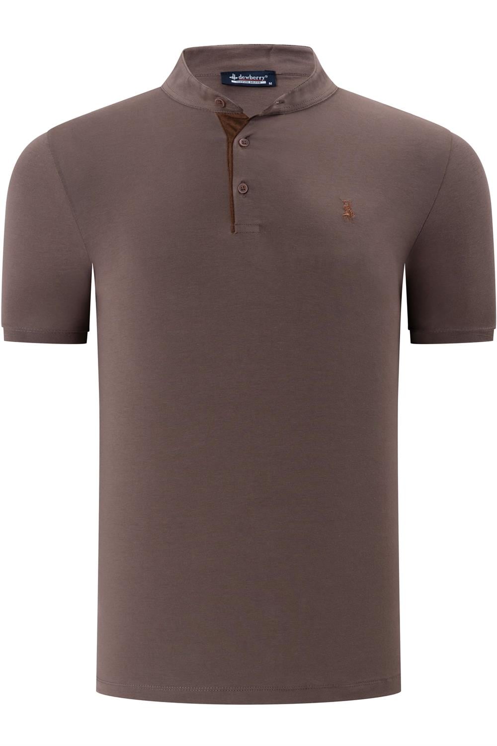 T8560 DEWBERRY T-SHIRT-DÜZ KAHVE