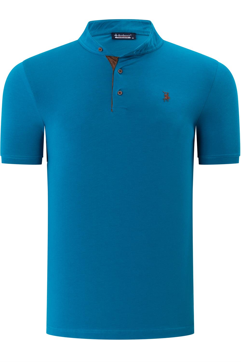 T8560 DEWBERRY T-SHIRT-DÜZ KOYU TURKUAZ