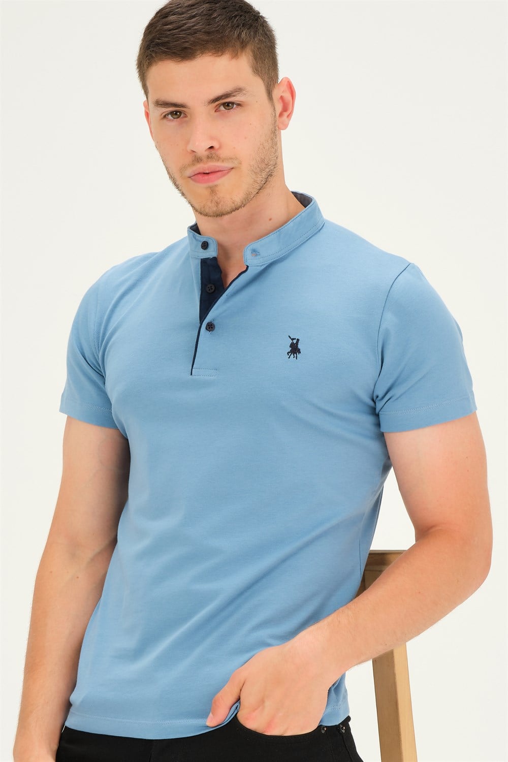 T8560 DEWBERRY T-SHIRT-İNDİGO