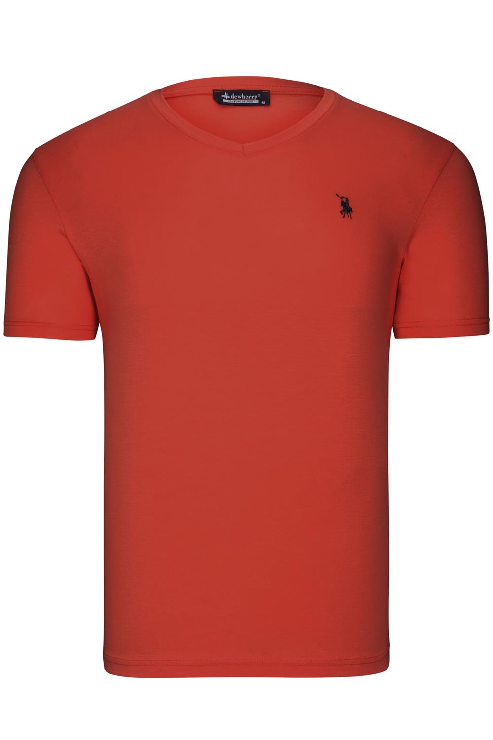 T8568 DEWBERRY V YAKA ERKEK T-SHIRT-DÜZ KİREMİT