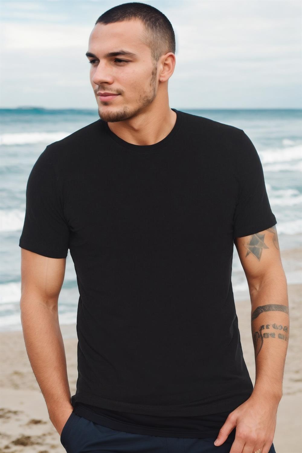 T8569 DEWBERRY BİSİKLET YAKA ERKEK T-SHIRT-SİYAH-2