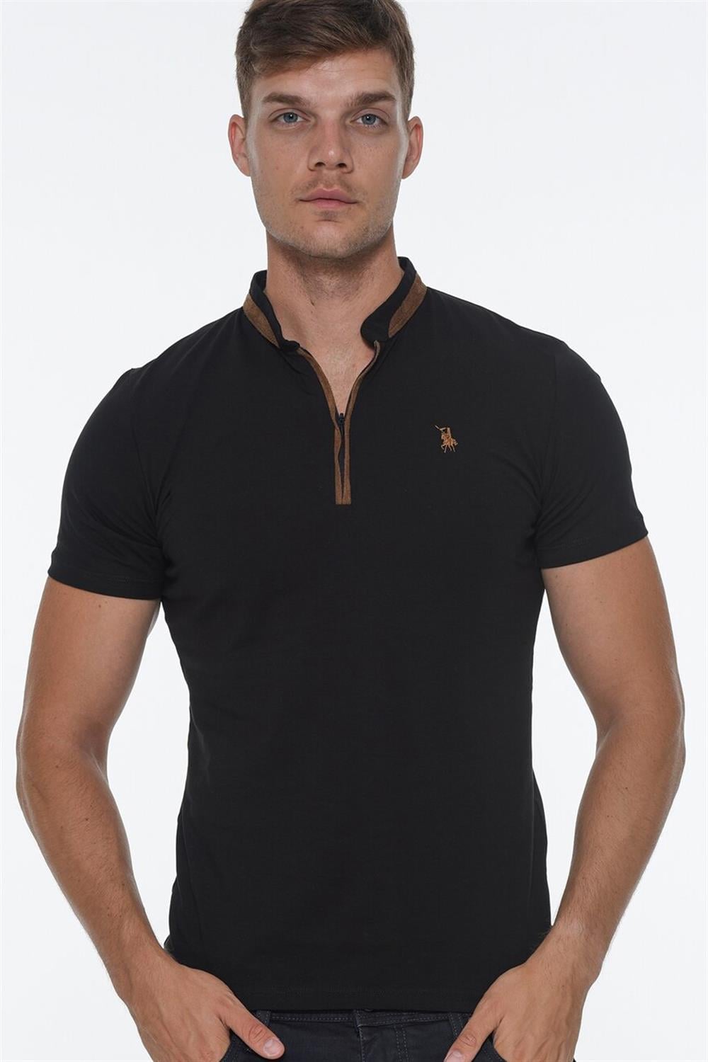 T8571 DEWBERRY FERMUARLI ERKEK T-SHIRT-AÇIK SİYAH