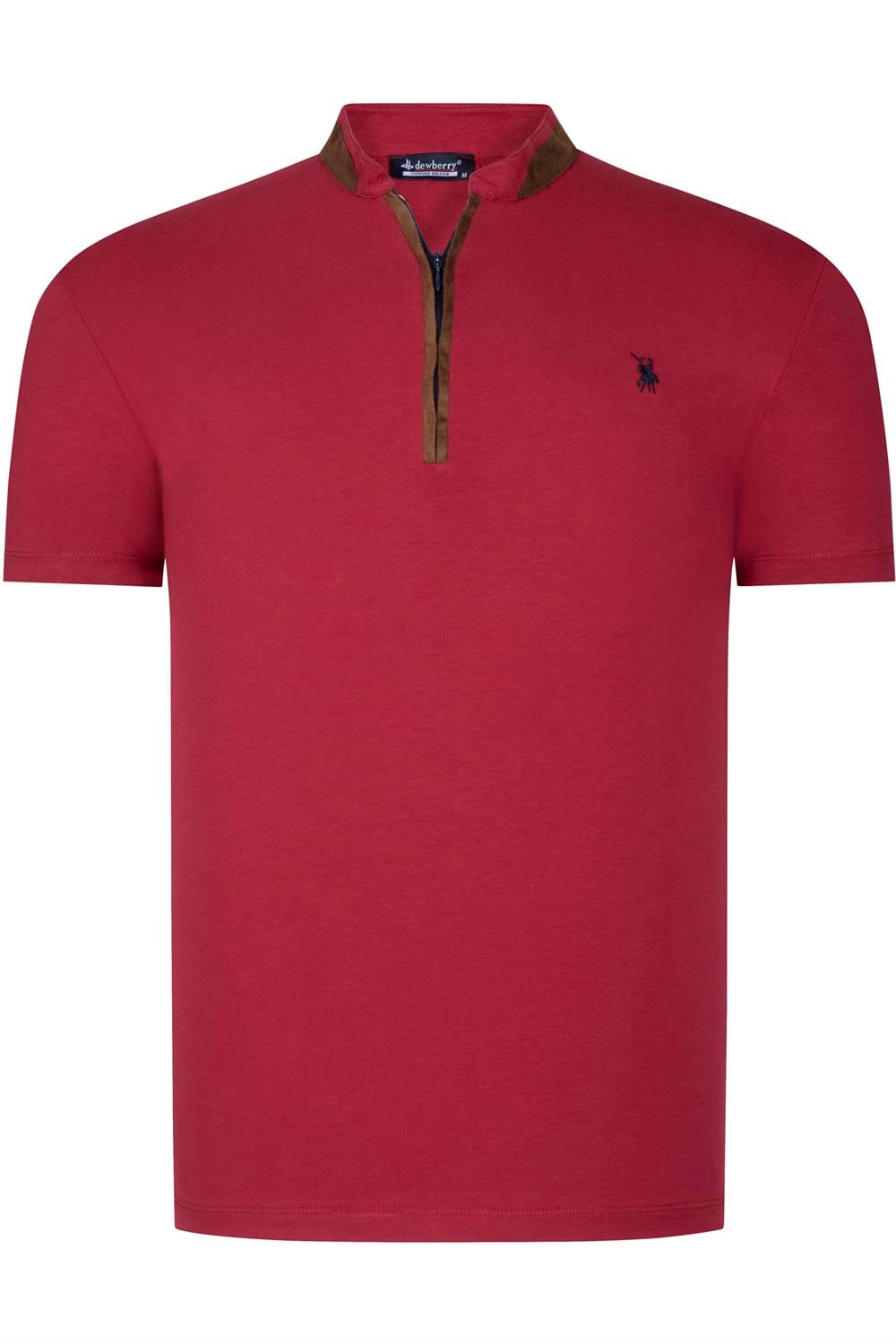 T8571 DEWBERRY FERMUARLI ERKEK T-SHIRT-DÜZ BORDO