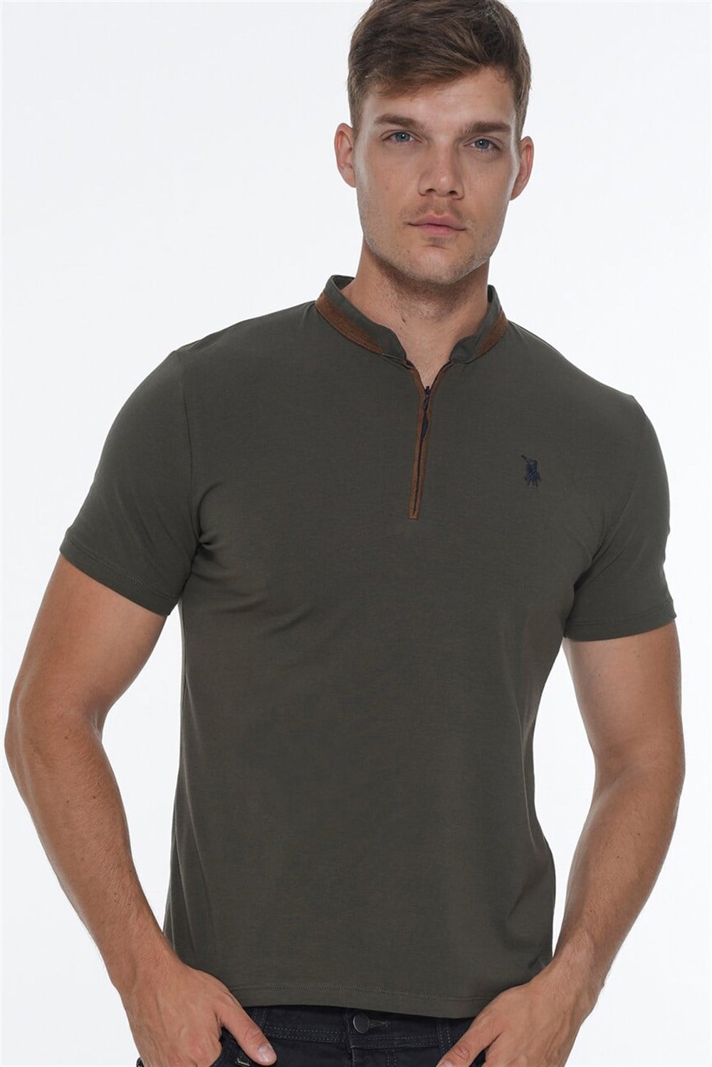 T8571 DEWBERRY FERMUARLI ERKEK T-SHIRT-HAKİ