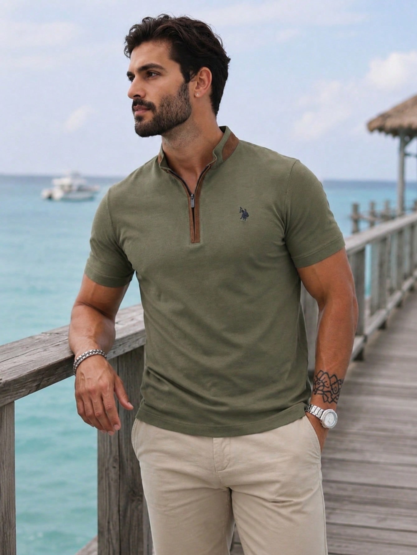 T8571 DEWBERRY FERMUARLI ERKEK T-SHIRT-HAKİ