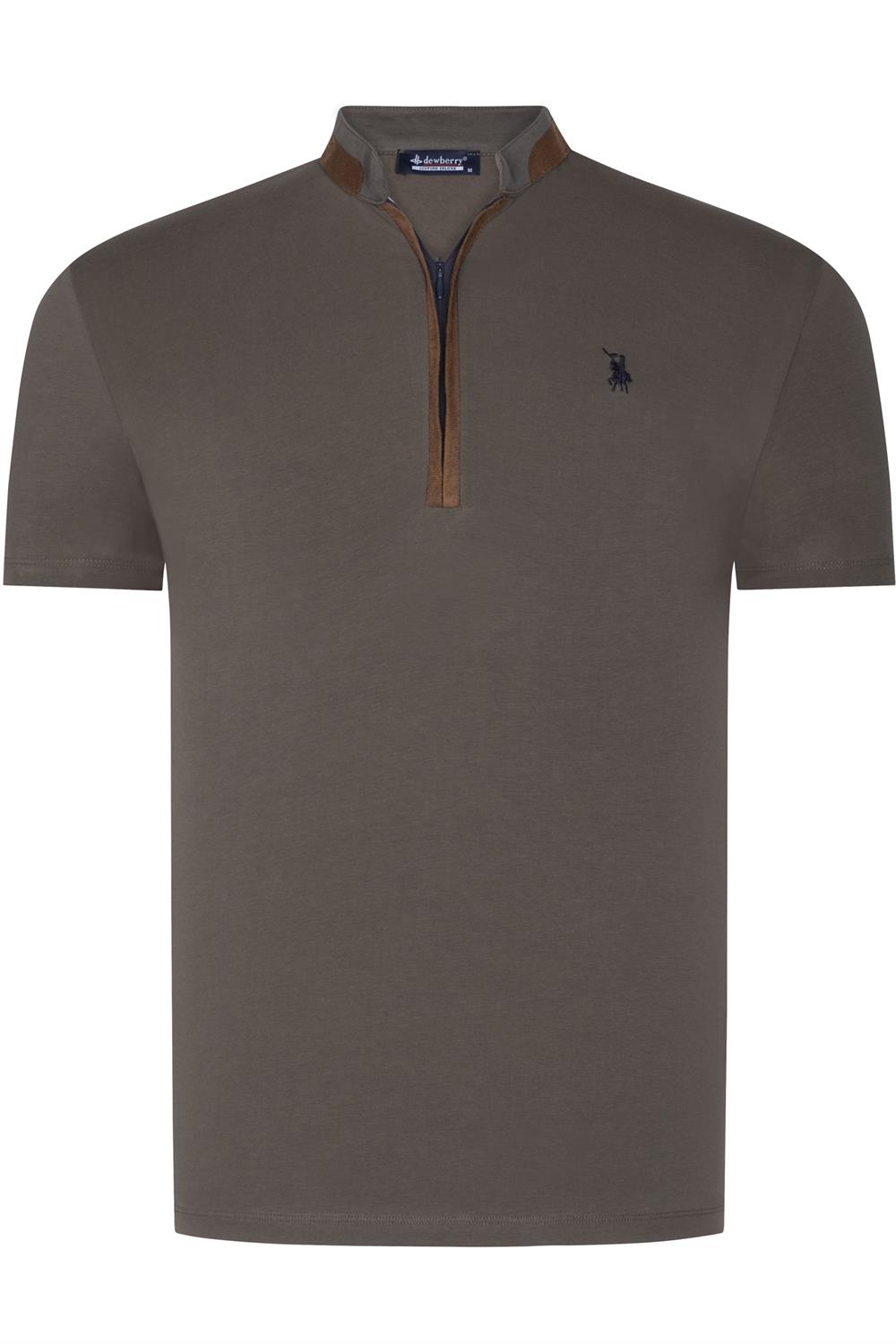 T8571 DEWBERRY FERMUARLI ERKEK T-SHIRT-DÜZ HAKİ