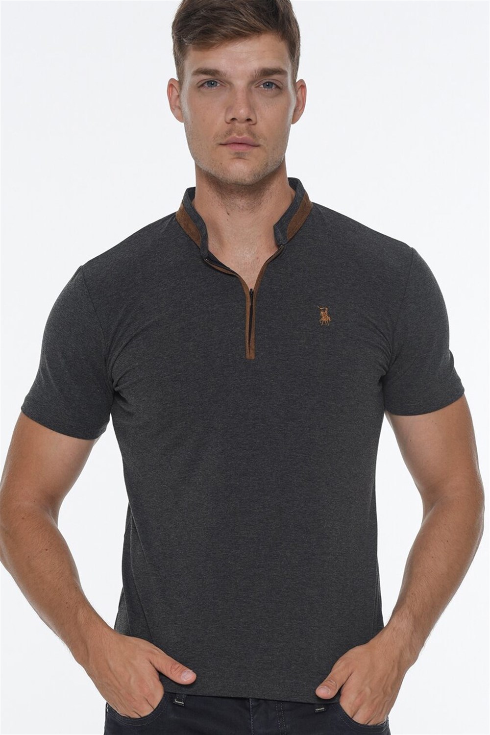 T8571 DEWBERRY FERMUARLI ERKEK T-SHIRT-ANTRASİT