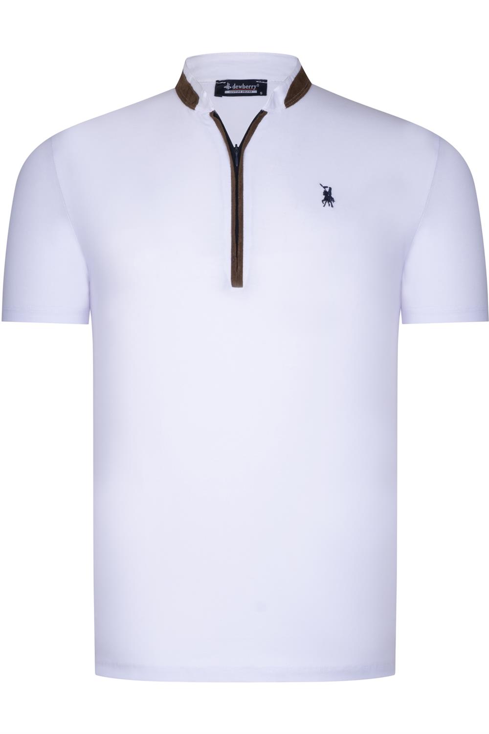 T8571 DEWBERRY FERMUARLI ERKEK T-SHIRT-DÜZ BEYAZ
