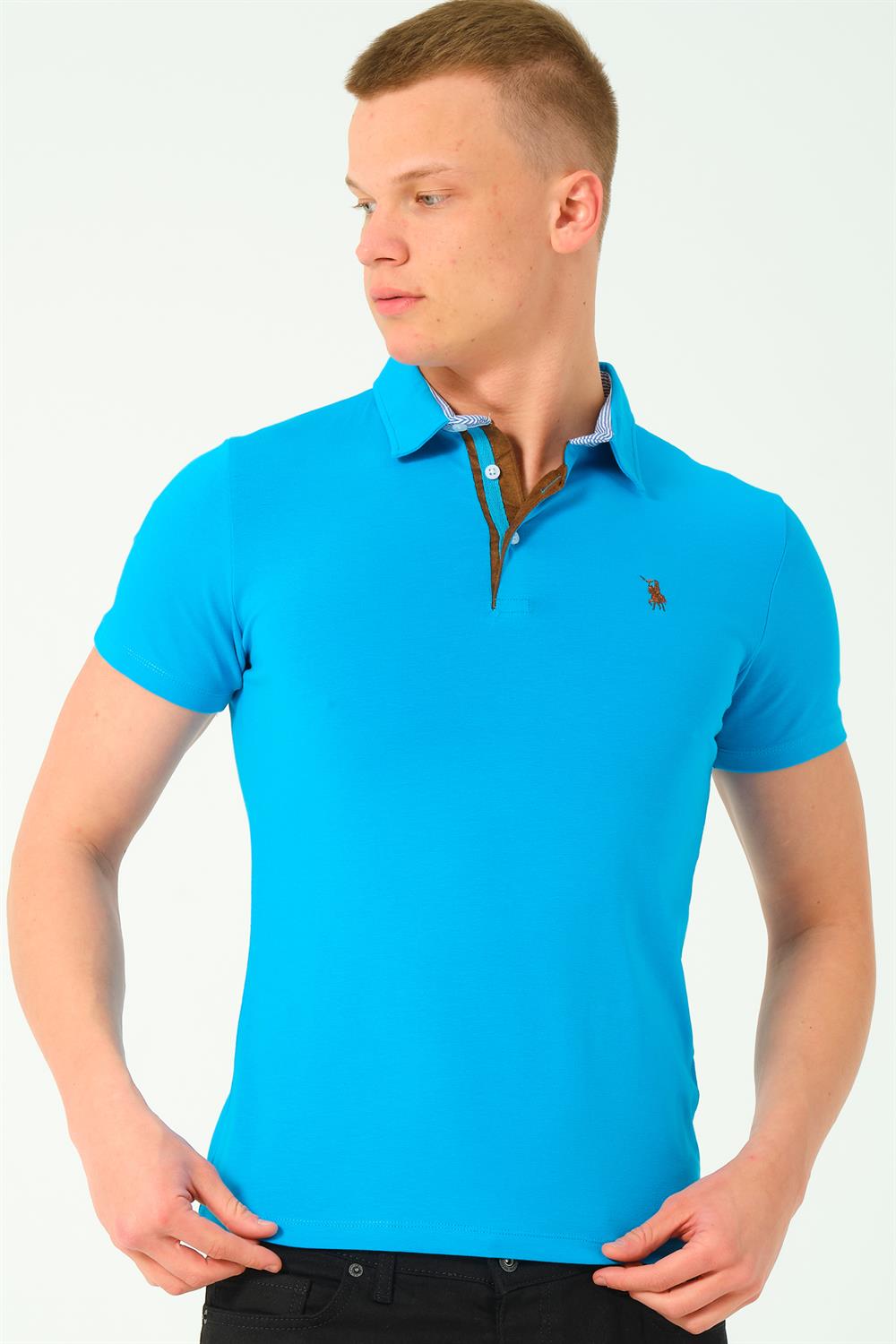 T8582 DEWBERRY ERKEK T-SHIRT-KOYU TURKUAZ-2